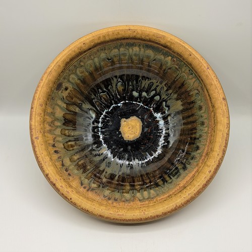 #230129 Bowl Yellow/Tan/Grn Swirl 9.5x4.75 $28 at Hunter Wolff Gallery